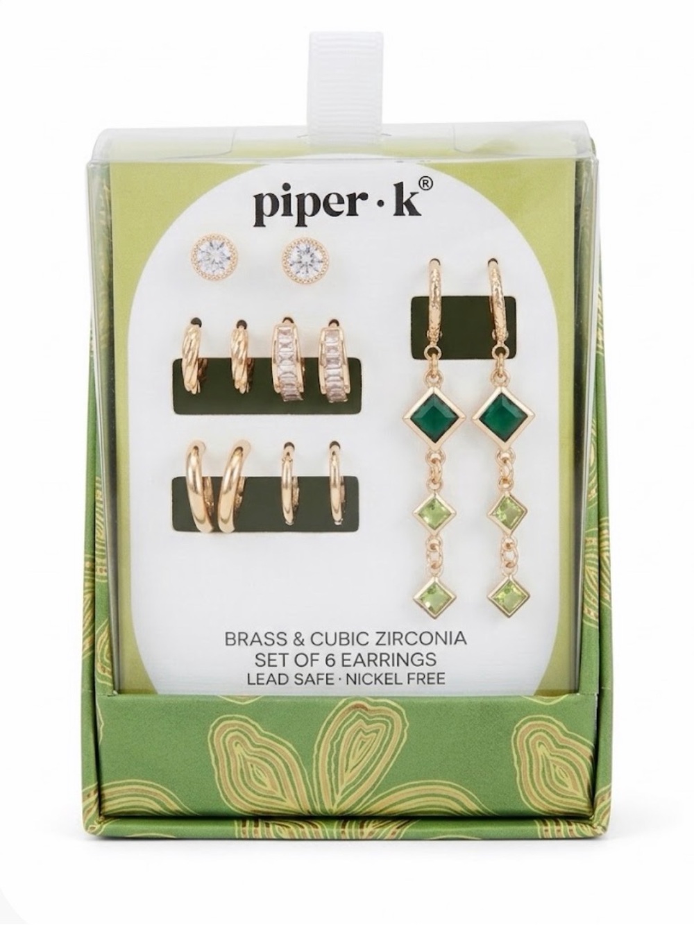 NWT ⚜️💚⚜️ Piper K Golden Tone Brass & Cubic Zirconia Earrings